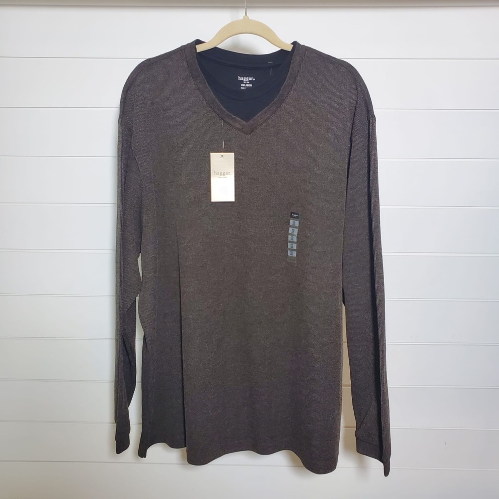 Haggar Men's Long Sleeve Tee - Dark Brown Size‎ XXL
